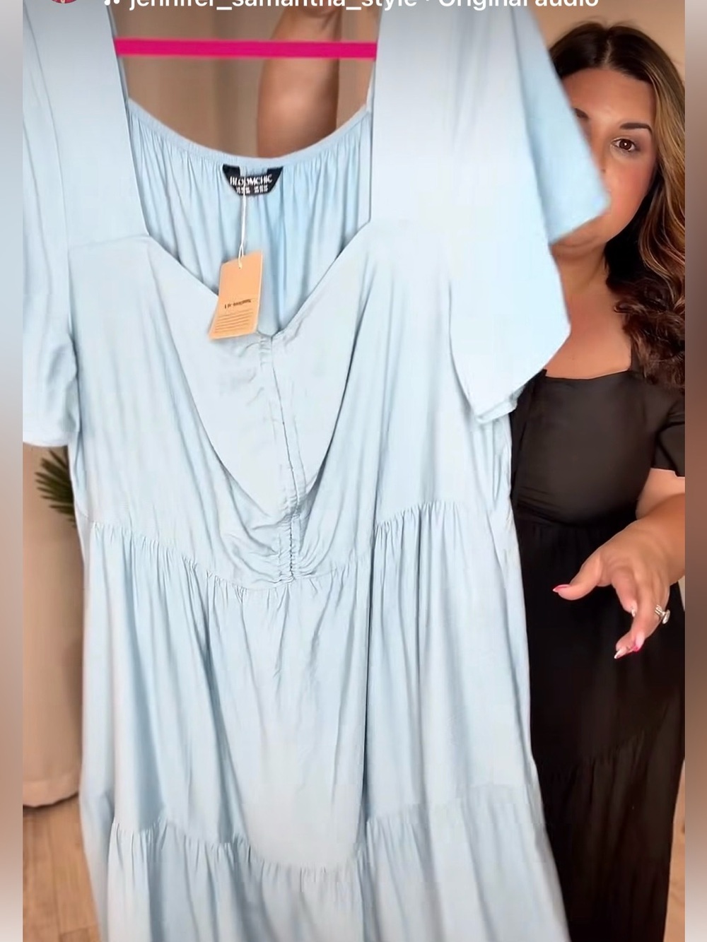 Plus Light Blue Tiered Tie Front Midi Dress